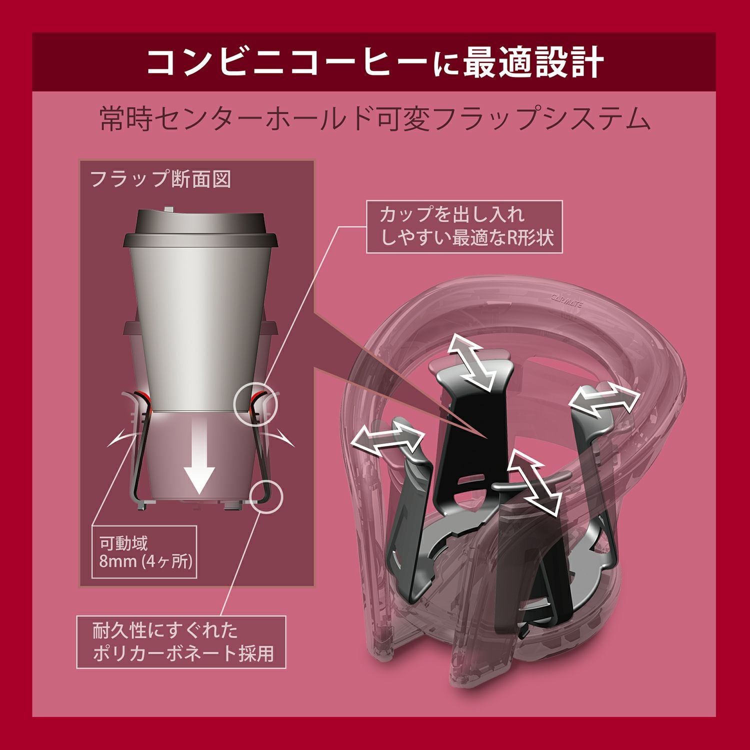 DZ374 カップホルダー クワトロ X カーボン調 メタリックレッド