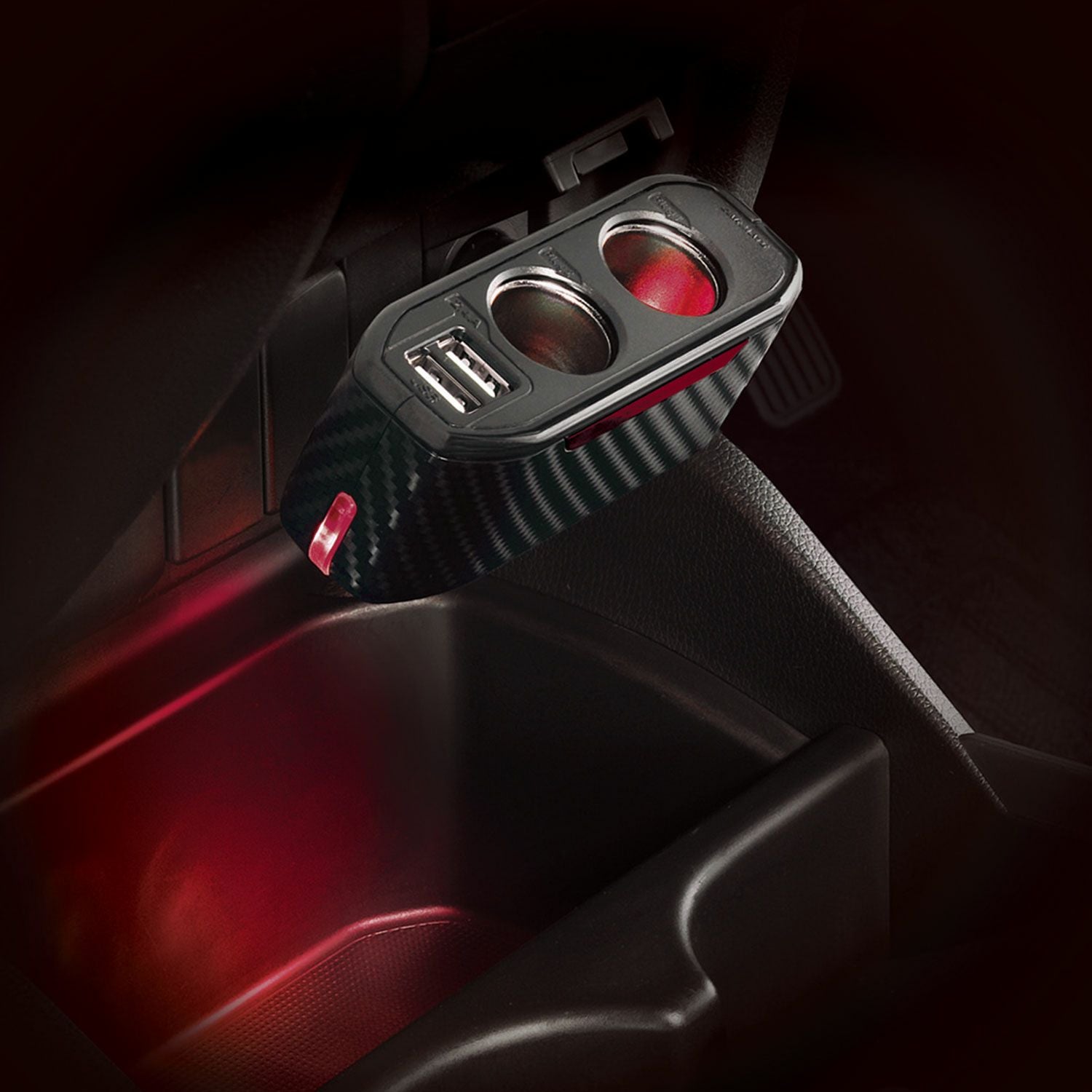 DZ339 ソケット 2連ダイレクト 2USB 2.4A カーボン調 レッド