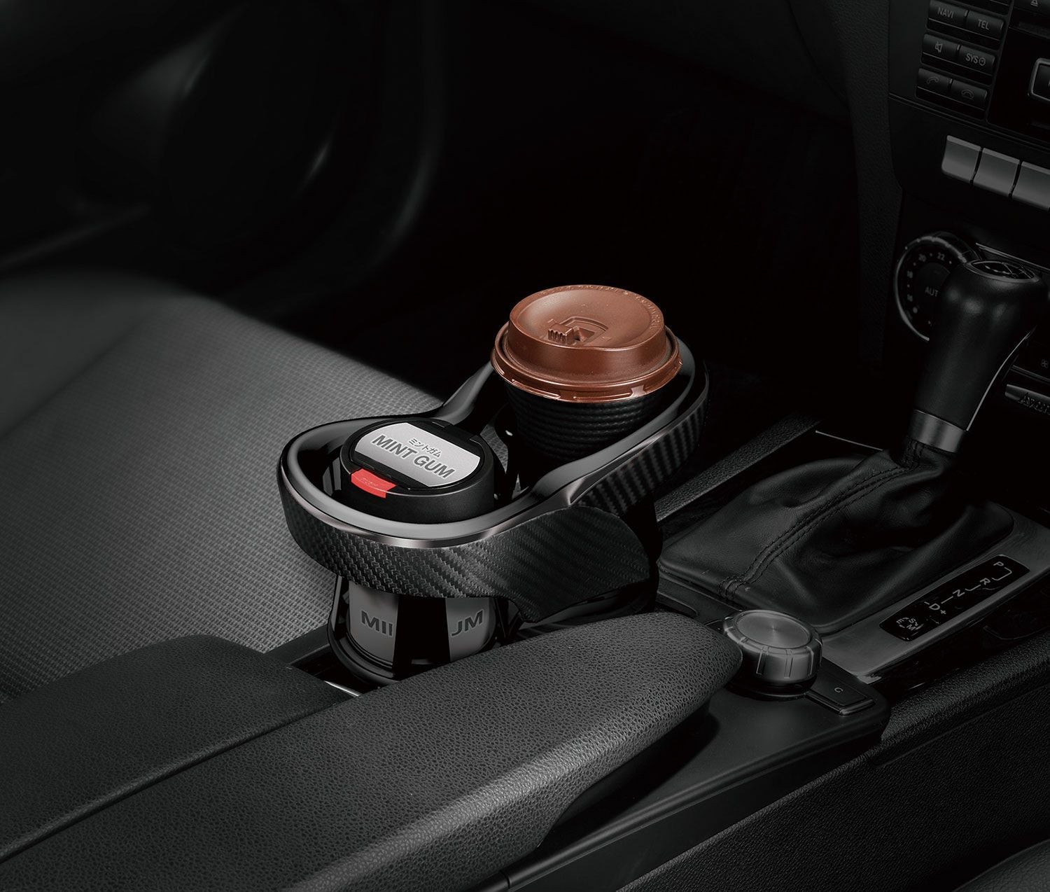 DZ412 ツインカップホルダー クワトロ Xカーボン調 ブラックメッキ