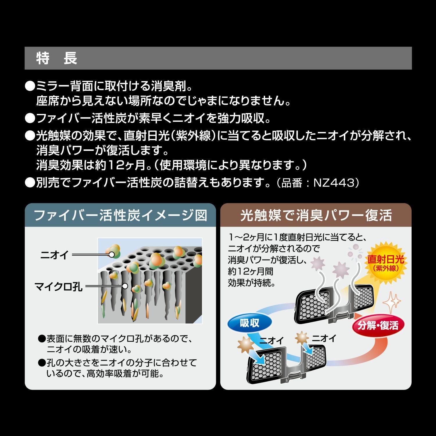 NZ442 エクスファイバー 光触媒消臭 ミラー用 | カーメイト 公式