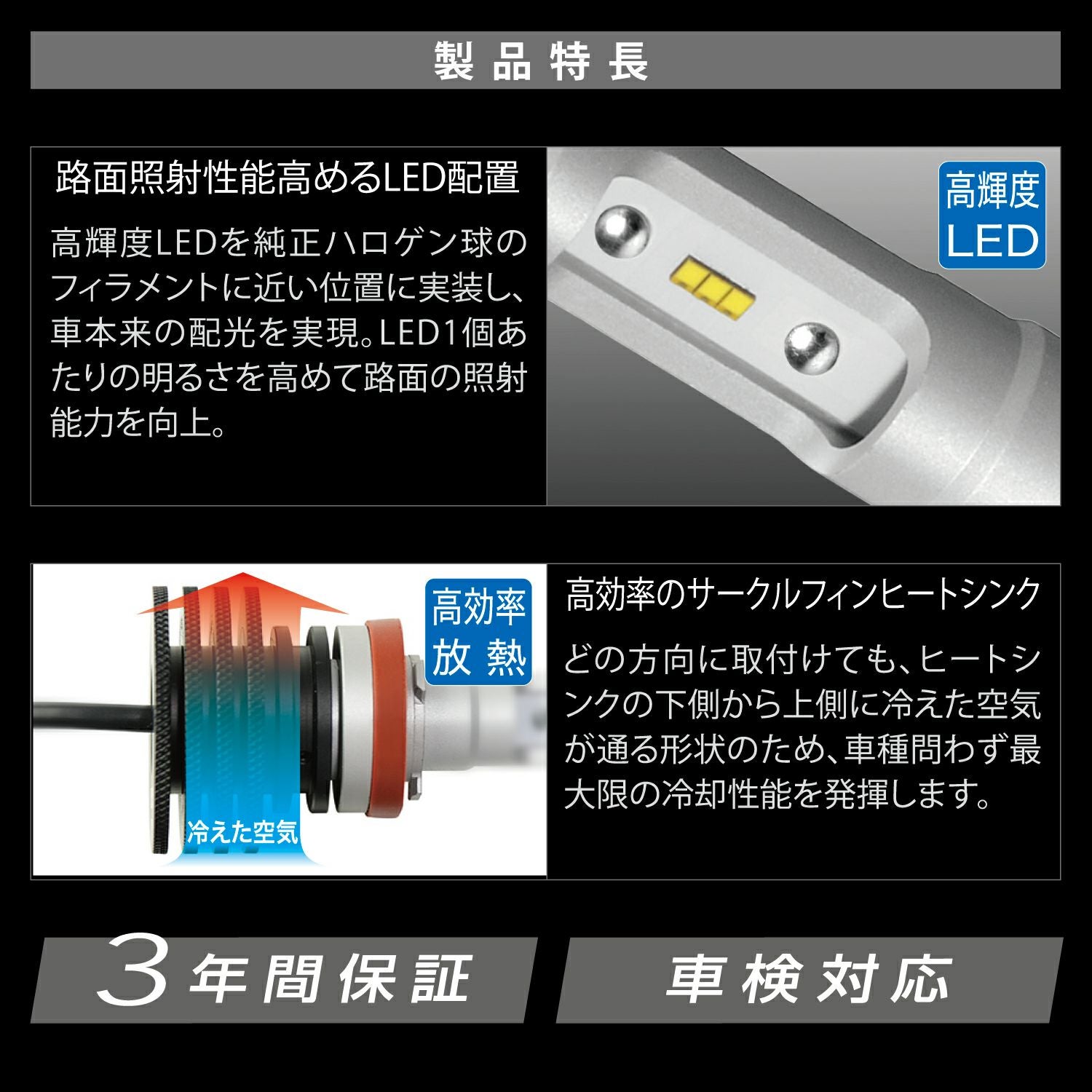 LEDヘッド&フォグバルブ　E3400 カーメイト、”運転しやすい光”の基本要素を押さえた、LEDヘッド