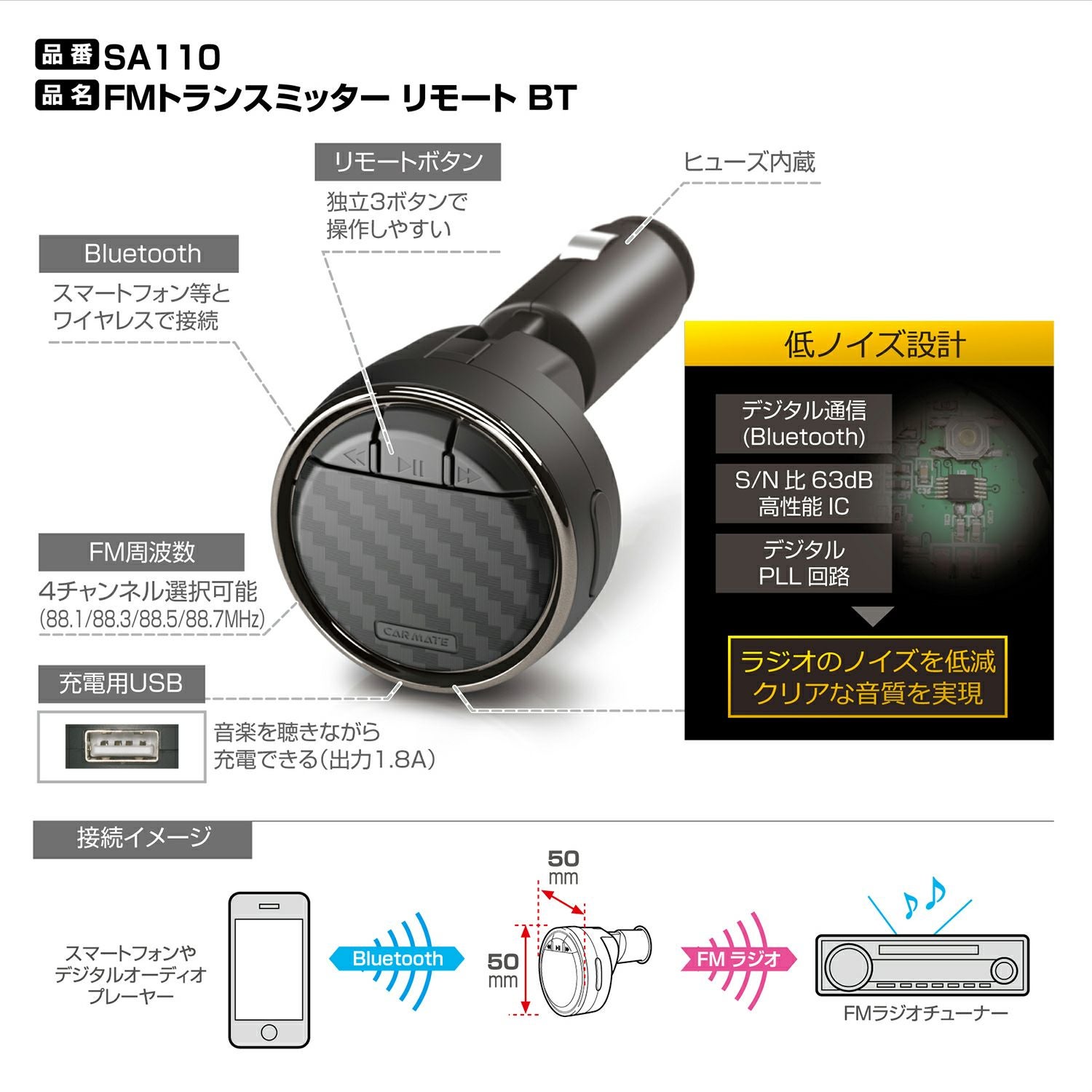 SA110 FMトランスミッター リモート BT | カーメイト 公式オンライン