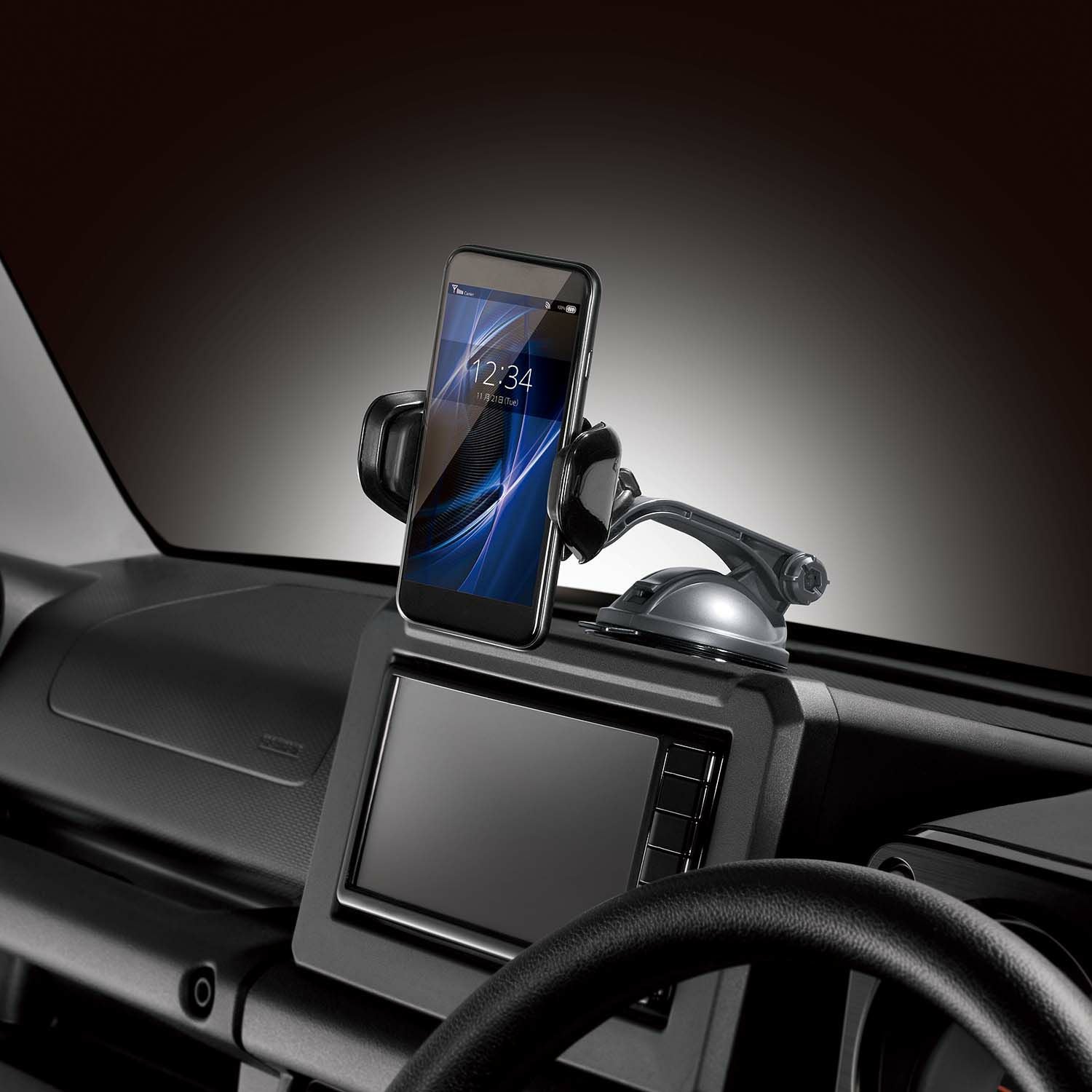 SA27 スマホルダー ロングアーム 吸盤 クイック ブラック | カーメイト