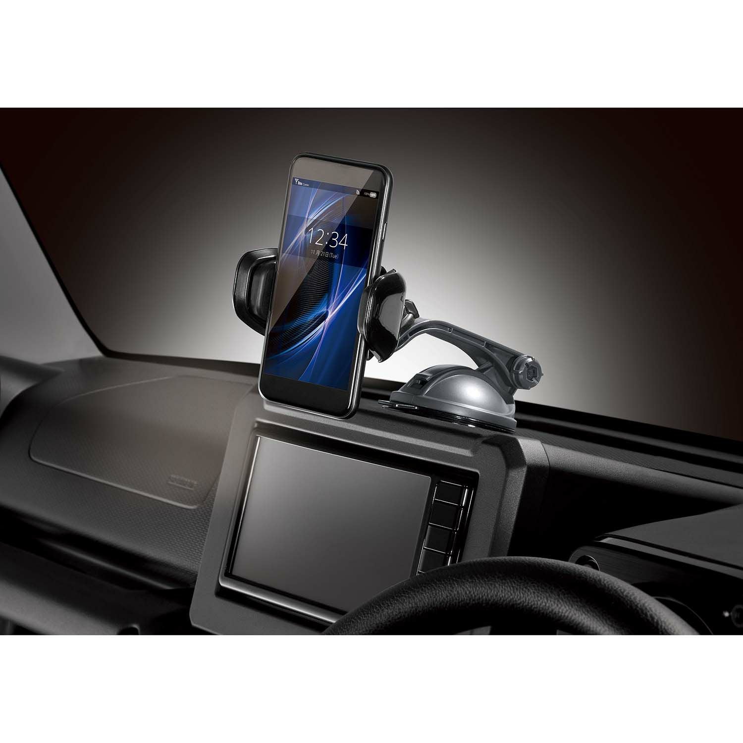 SA27 スマホルダー ロングアーム 吸盤 クイック ブラック | カーメイト