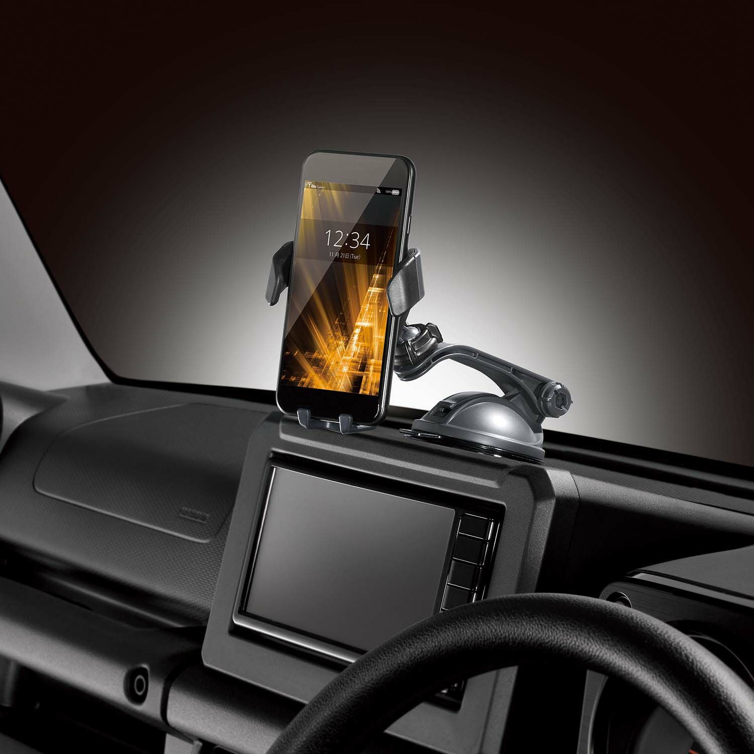 SA28 スマホルダー ロングアーム 吸盤 ウィングキャッチ ブラック