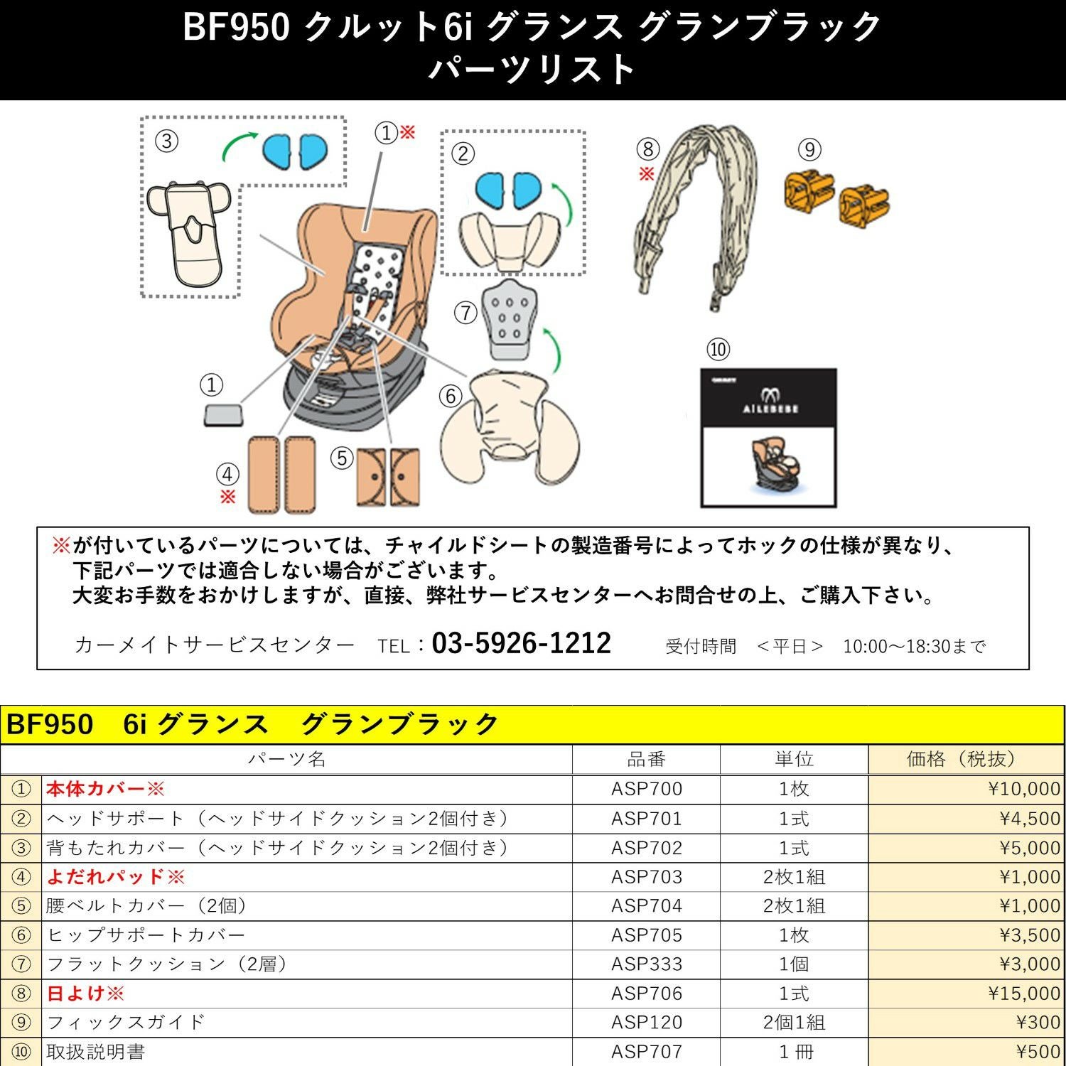 ASP707 補修パーツ BF950 クルット6 取扱説明書 | カーメイト 公式