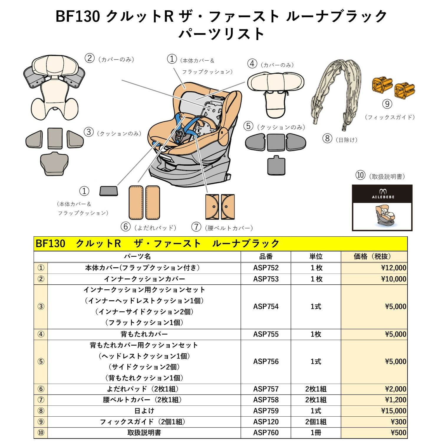ASP753 補修パーツ BF130 インナークッションカバー | カーメイト 公式