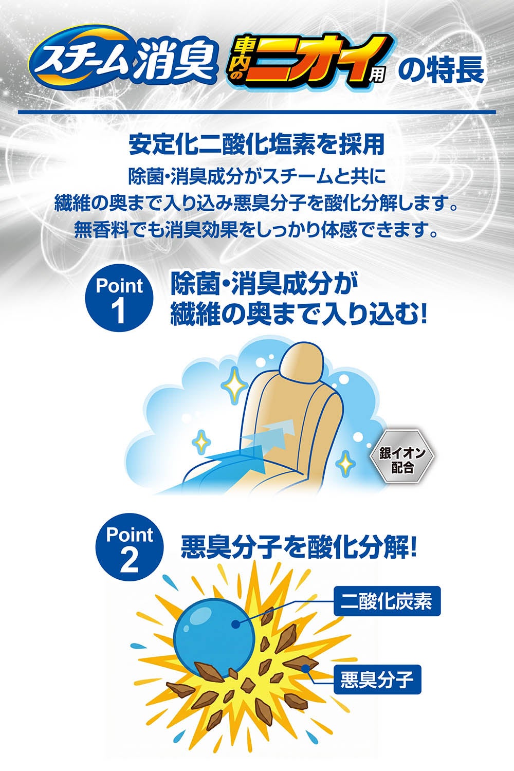 D333 スチーム消臭 超強力 車内のニオイ用 銀 | カーメイト 公式