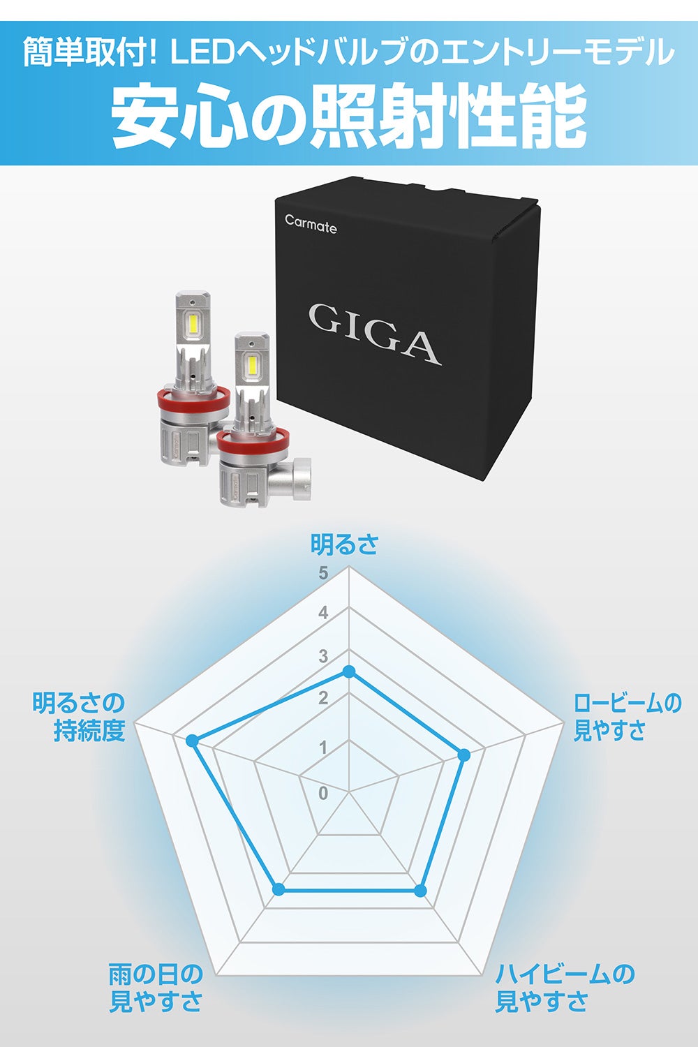 BW5052E GIGA LEDヘッド&フォグバルブ C4 6000K H8/H9/H11/H16/HB3/HB4